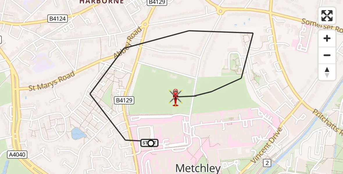 Flight route Air Ambulance Helicopter Queen Elizabeth Hospital Helipad - Metchley, 23 September 2026, 14:24