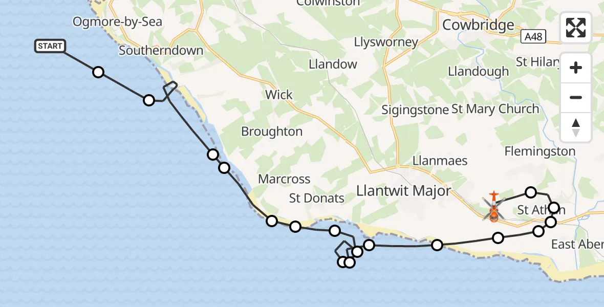 Flight route Coastguard Helicopter Newton - MOD St Athan, 23 September 2026, 14:38