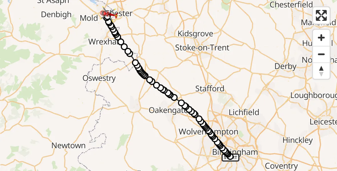 Flight route Air Ambulance Helicopter Queen Elizabeth Hospital Helipad - Hawarden Airport, 23 September 2026, 15:02