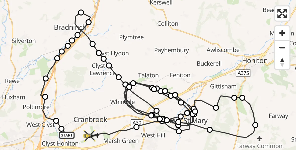 Flight route Police Helicopter Exeter International Airport - Rockbeare, 23 September 2026, 15:19