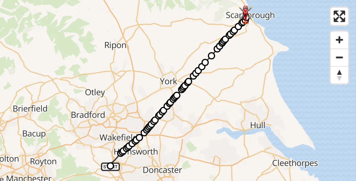 Flight route Air Ambulance Helicopter Barnsley - Scarborough, 23 September 2026, 15:38