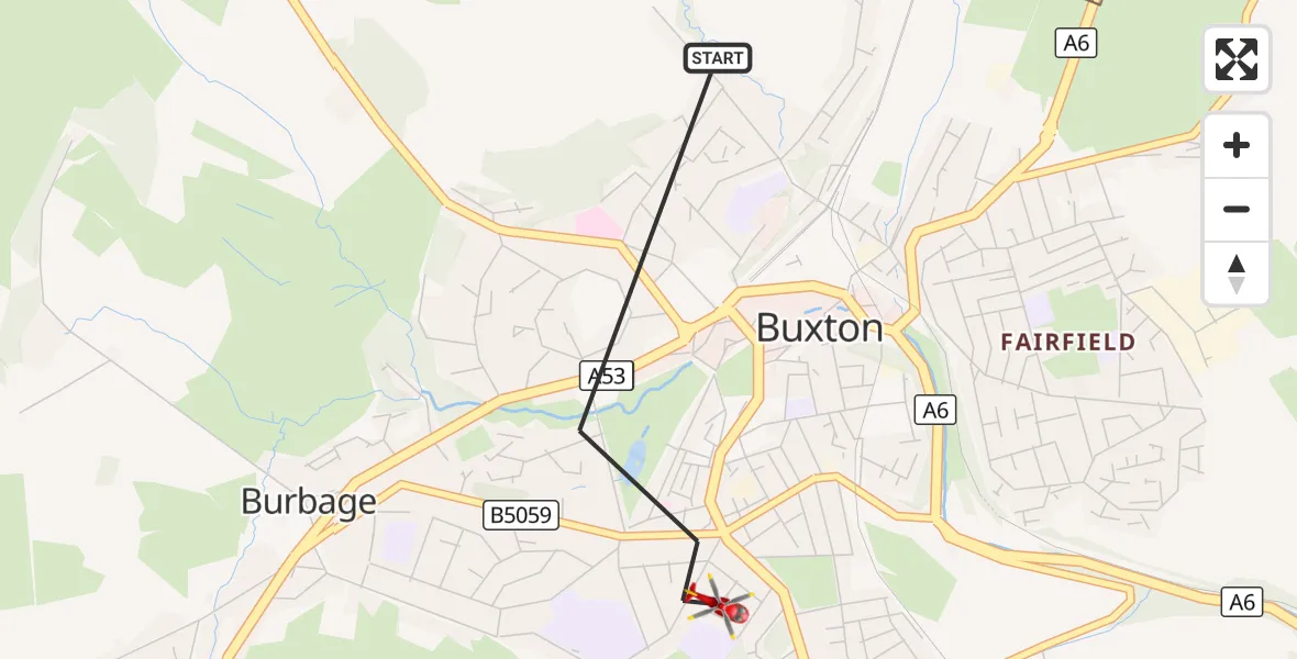 Flight route Air Ambulance Helicopter Buxton - Buxton, 23 September 2026, 15:56