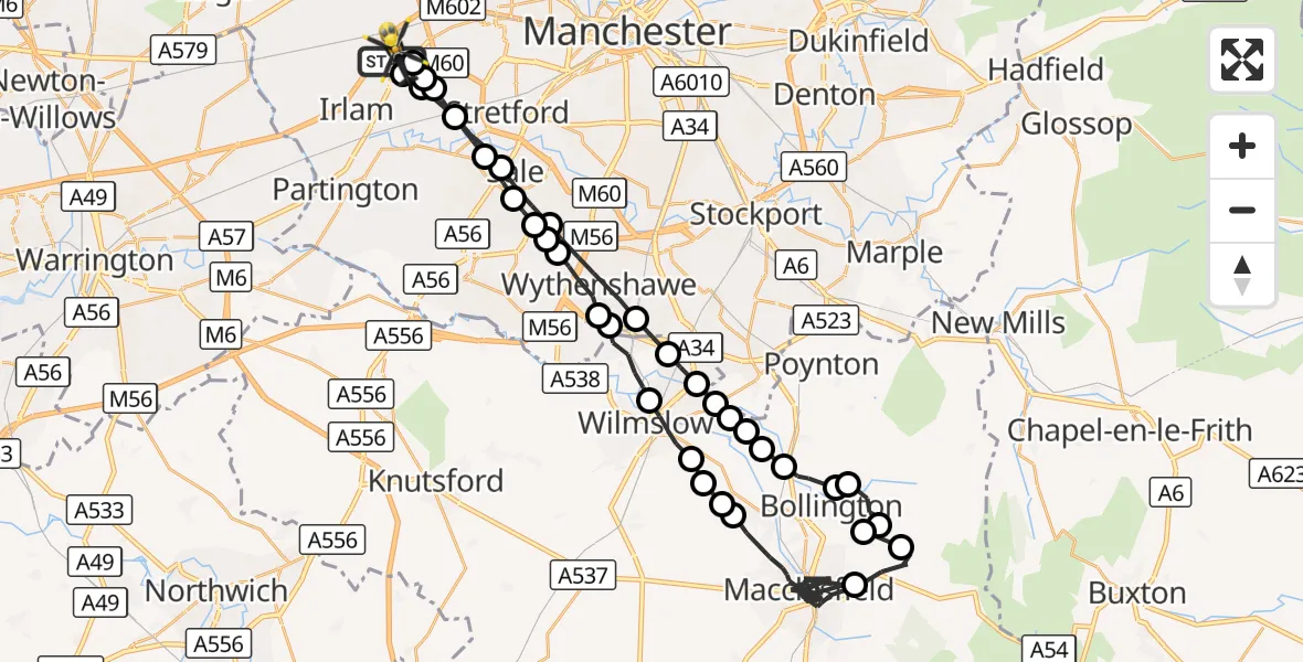 Flight route Police Helicopter Manchester Barton Aerodrome - Manchester Barton Aerodrome, 23 September 2026, 15:58