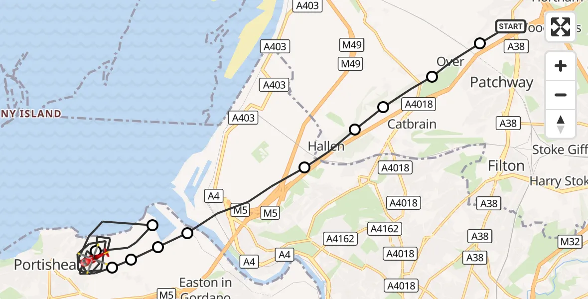Flight route Air Ambulance Helicopter Almondsbury - Bristol, 23 September 2026, 16:31