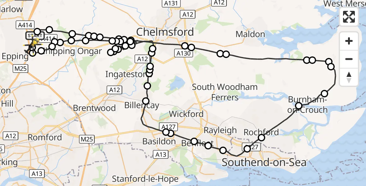 Flight route Police Helicopter North Weald Airfield - North Weald Bassett, 23 September 2026, 16:48