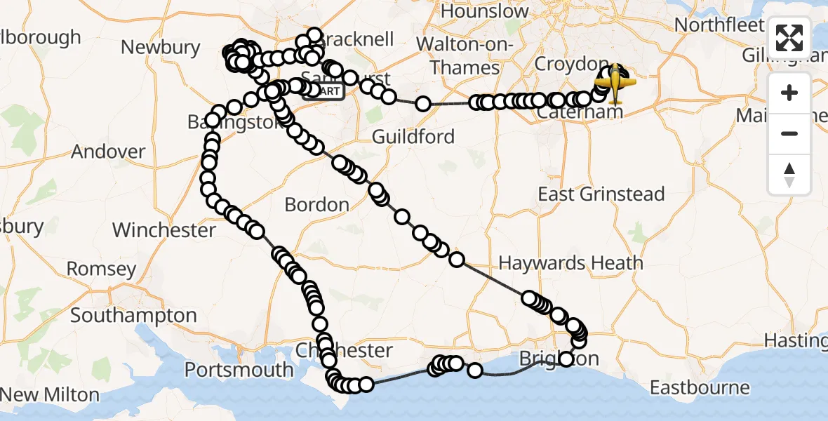 Flight route Police Aircraft Blackbushe Airport - London Biggin Hill Airport, 23 September 2026, 16:52