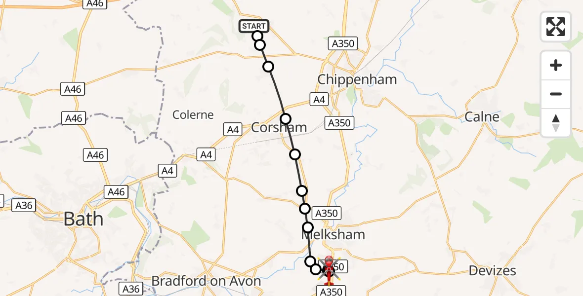 Flight route Air Ambulance Helicopter RAF Castle Combe - Wiltshire Air Ambulance, 23 September 2026, 16:53
