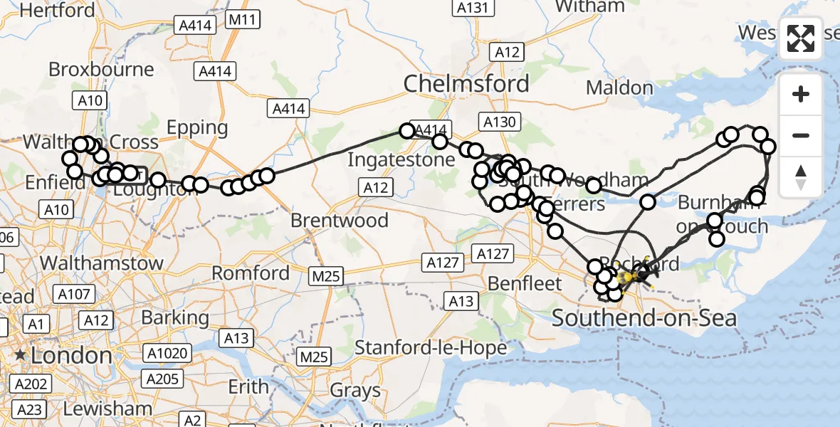 Flight route Police Helicopter Metropolitan Police Air Support Unit Lippitts Hill - London Southend Airport, 23 September 2026, 17:39