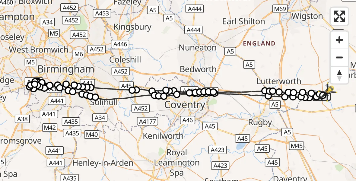 Flight route Police Helicopter Husbands Bosworth - Harborough, 23 September 2026, 17:42