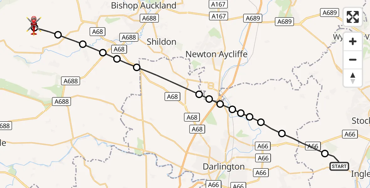 Flight route Air Ambulance Helicopter Egglescliffe - Hamsterley, 23 September 2026, 17:51