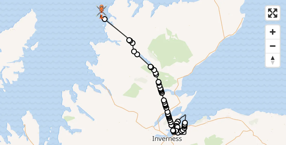 Flight route Coastguard Helicopter Inverness Airport - Inner Seas, 23 September 2026, 17:54