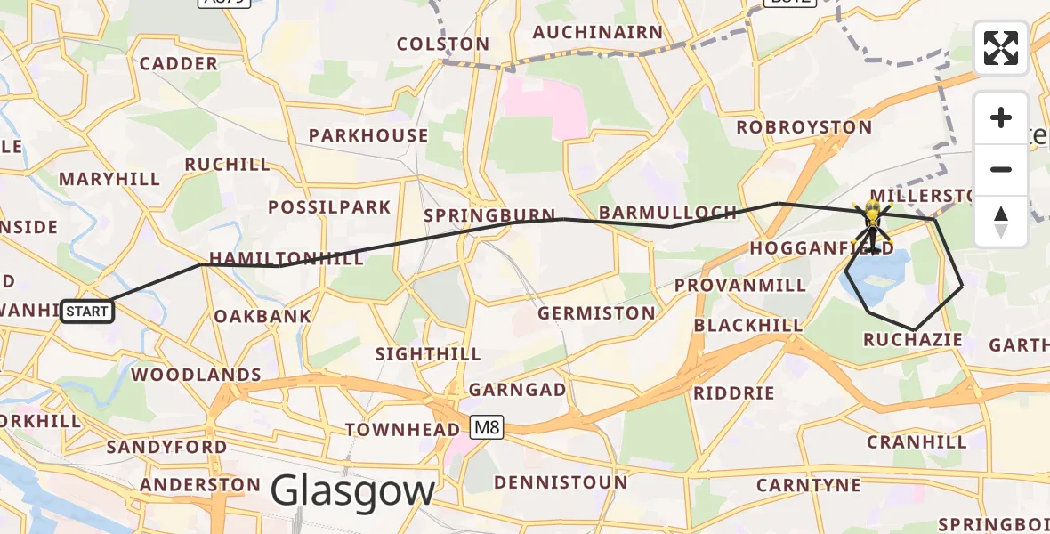 Flight route Police Helicopter Glasgow - Glasgow, 23 September 2026, 18:27