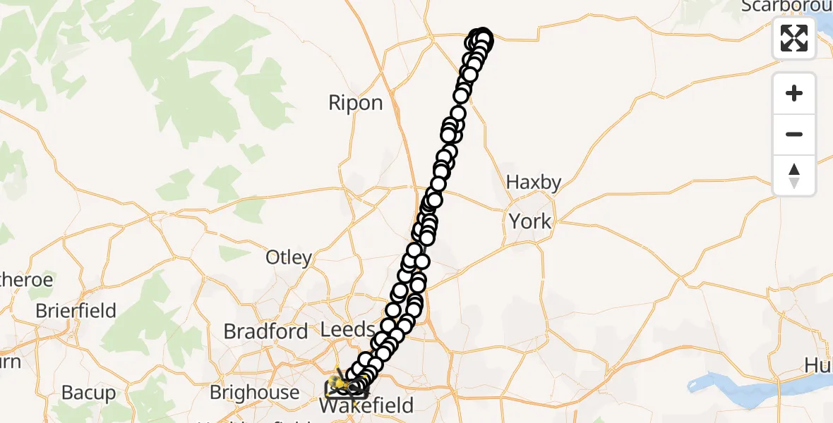Flight route Police Helicopter East Ardsley - East Ardsley, 23 September 2026, 18:41
