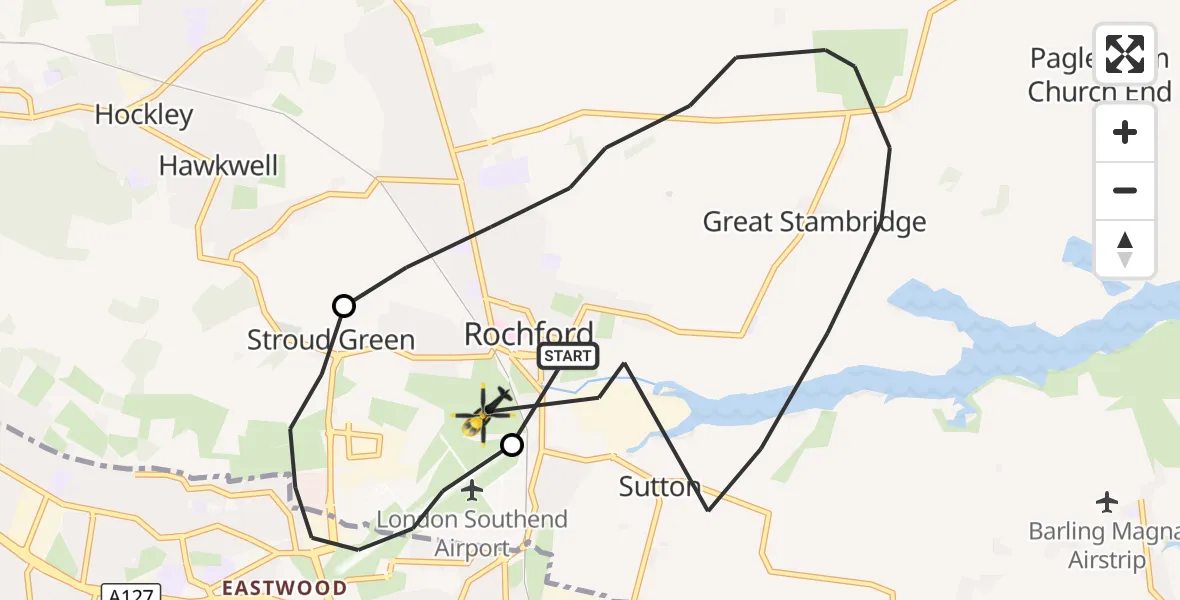Flight route Police Helicopter Rochford - London Southend Airport, 23 September 2026, 18:54