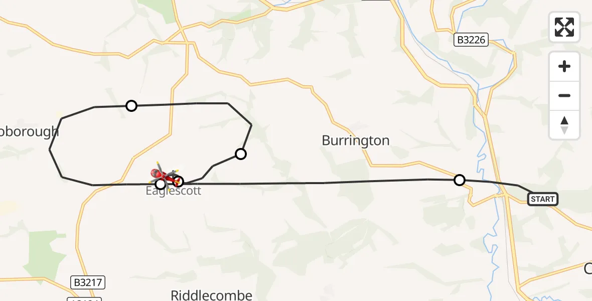 Flight route Air Ambulance Helicopter Chulmleigh - Eaglescott Airfield, 23 September 2026, 19:12