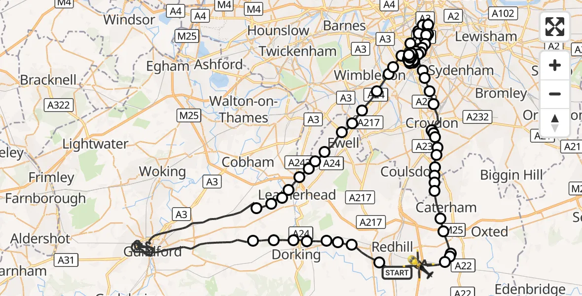 Flight route Police Helicopter Salfords - South Nutfield, 23 September 2026, 19:46