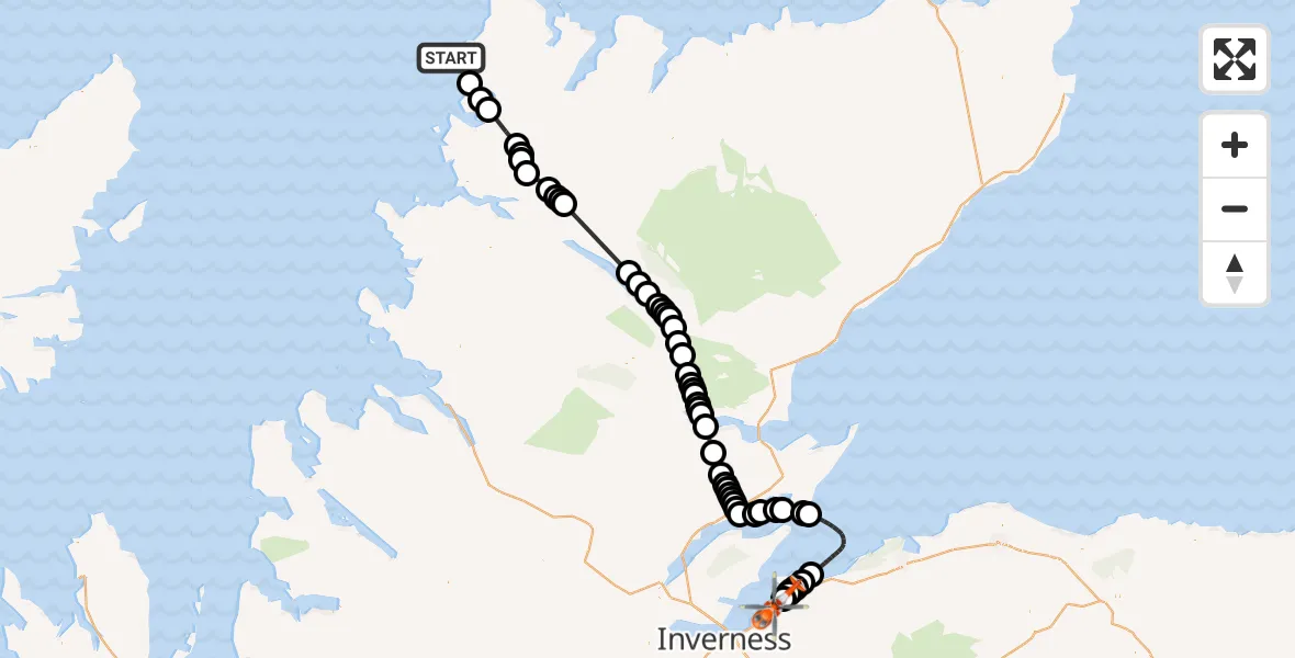 Flight route Coastguard Helicopter Inner Seas - Inverness Airport, 23 September 2026, 20:03