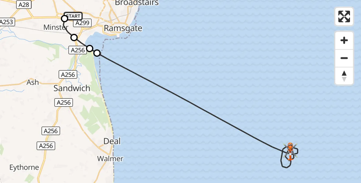 Flight route Coastguard Helicopter Manston Airport - North Sea, 23 September 2026, 20:08