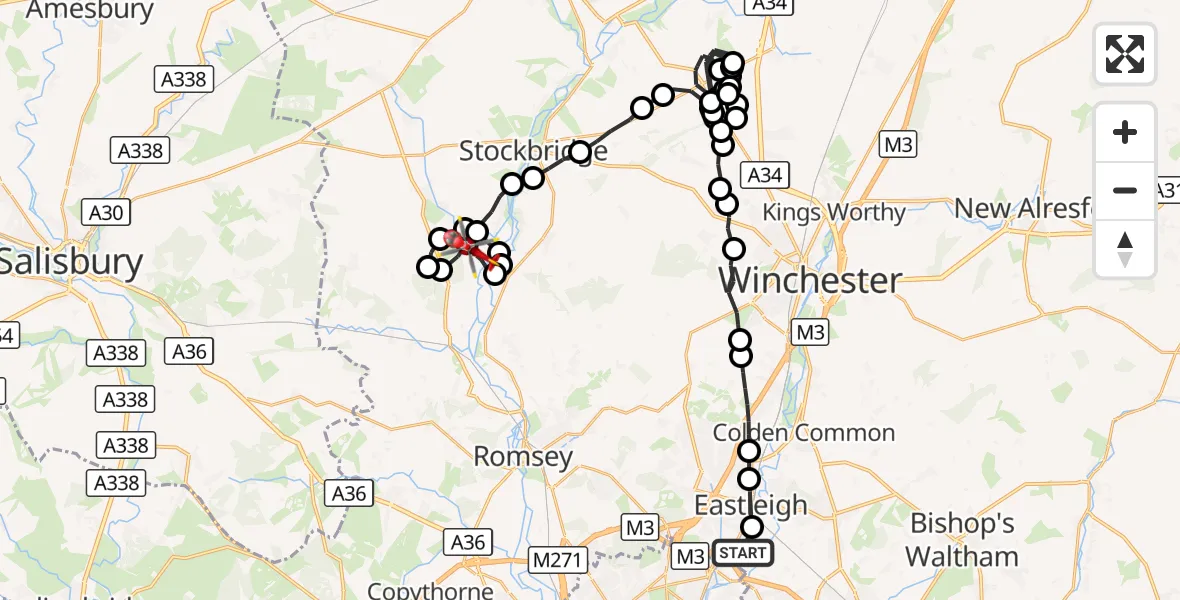 Flight route Air Ambulance Helicopter Southampton Airport - Test Valley, 23 September 2026, 20:13