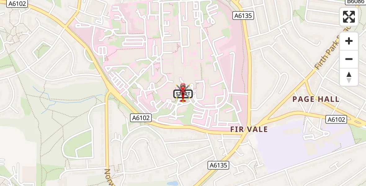 Flight route Air Ambulance Helicopter Sheffield Northern Hospital - Sheffield Northern Hospital, 23 September 2026, 20:33