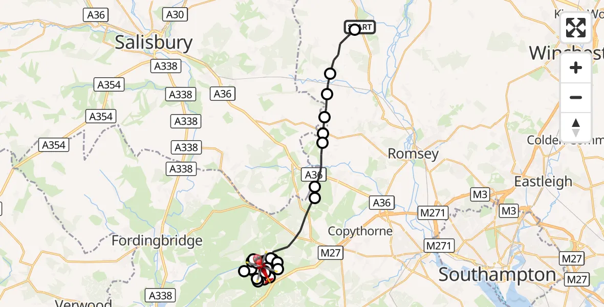Flight route Air Ambulance Helicopter Test Valley - Minstead, 23 September 2026, 20:44