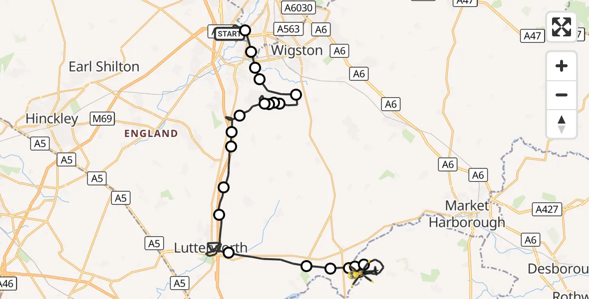 Flight route Police Helicopter Blaby - Harborough, 23 September 2026, 20:50