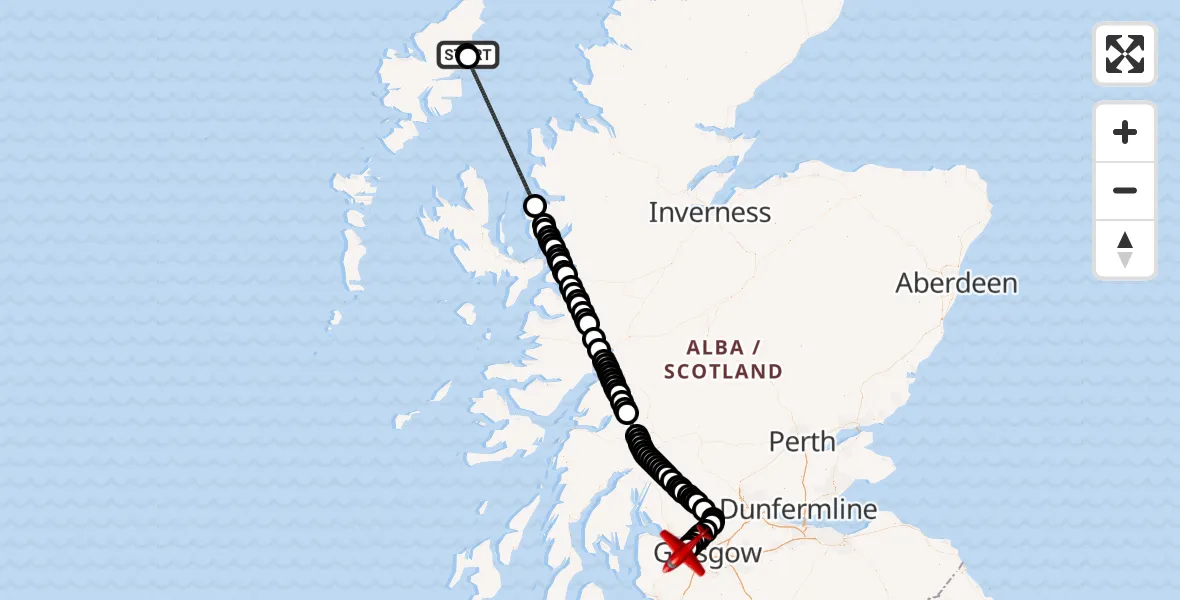 Flight route Air Ambulance Aircraft Stornoway Airport - Glasgow Airport, 23 September 2026, 21:13