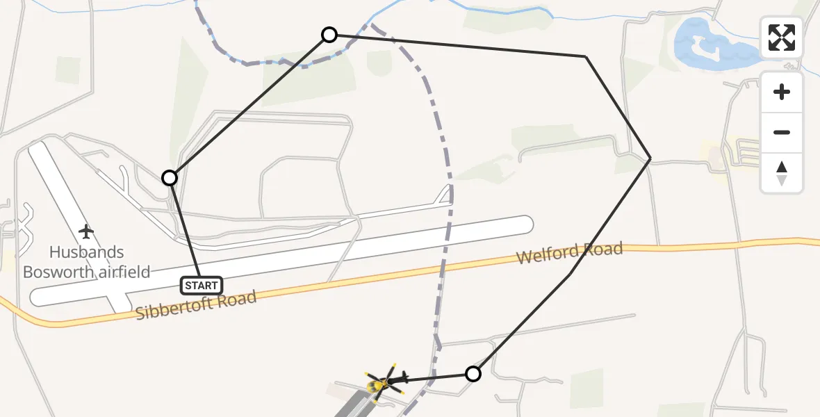 Flight route Police Helicopter Husbands Bosworth Airfield - Harborough, 23 September 2026, 21:14
