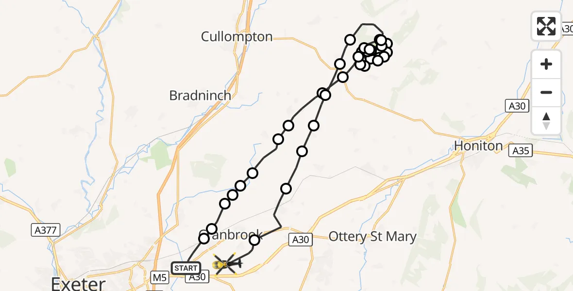 Flight route Police Helicopter Clyst Honiton - Exeter International Airport, 23 September 2026, 22:01