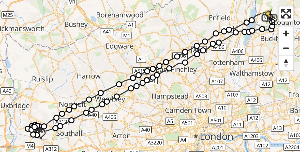 Flight route Police Helicopter Metropolitan Police Air Support Unit Lippitts Hill - Sewardstonebury, 23 September 2026, 22:16