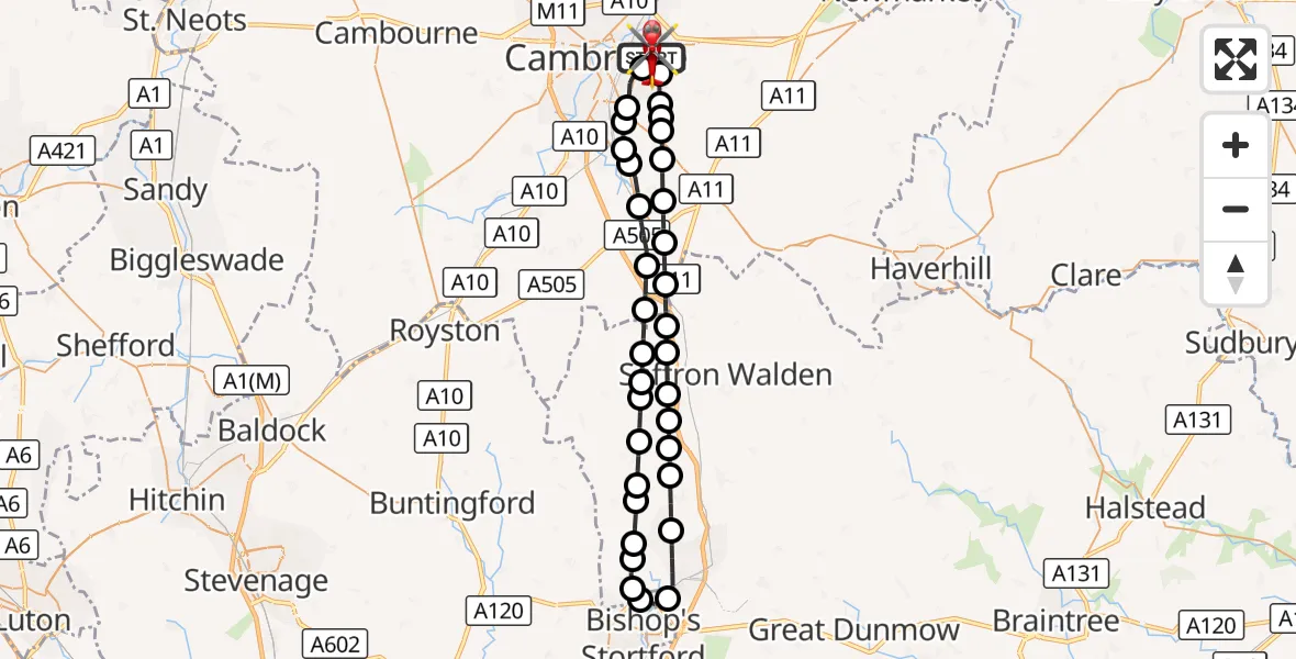 Flight route Air Ambulance Helicopter Cambridge City Airport - Cambridge City Airport, 24 September 2026, 06:58