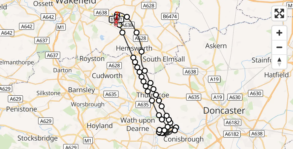 Flight route Air Ambulance Helicopter YAA Nostell Helicopter Port - YAA Nostell Helicopter Port, 24 September 2026, 07:38