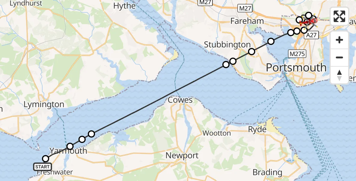 Flight route Air Ambulance Helicopter Colwell Bay - Queen Alexandra Hospital, 24 September 2026, 07:56