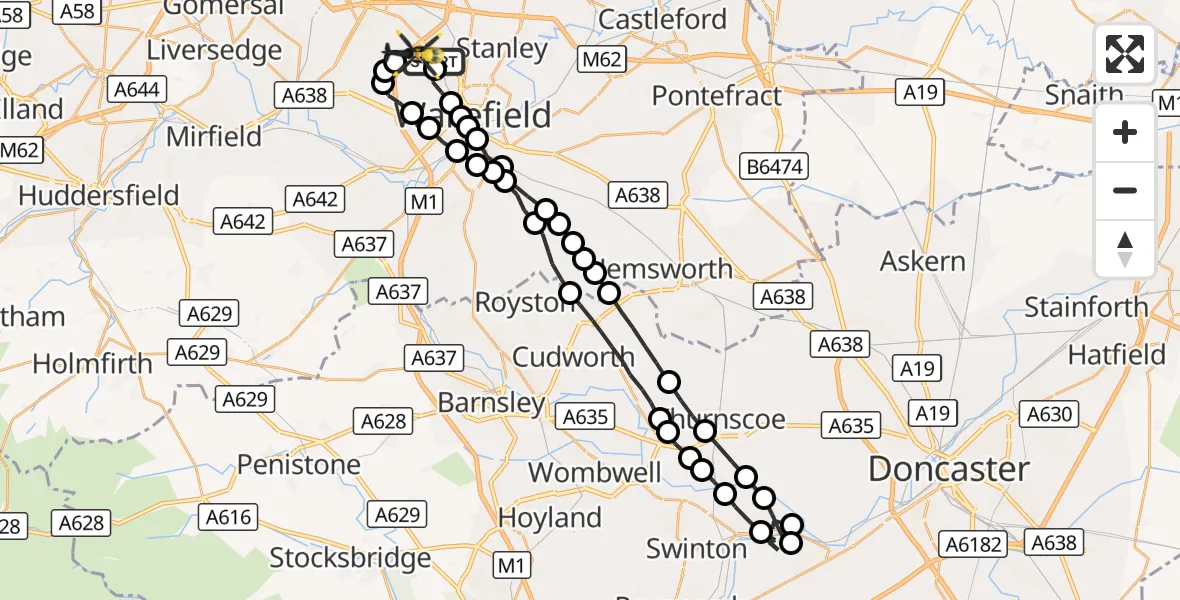Flight route Police Helicopter Wrenthorpe - East Ardsley, 24 September 2026, 07:58