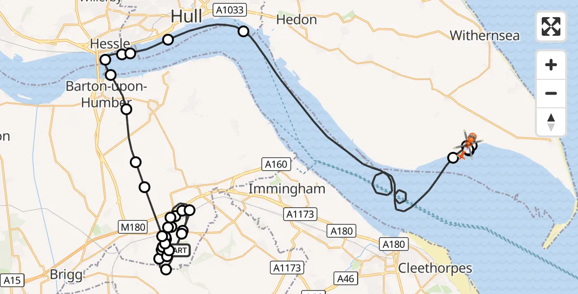 Flight route Coastguard Helicopter Humberside Airport - Sunk Island, 24 September 2026, 08:28
