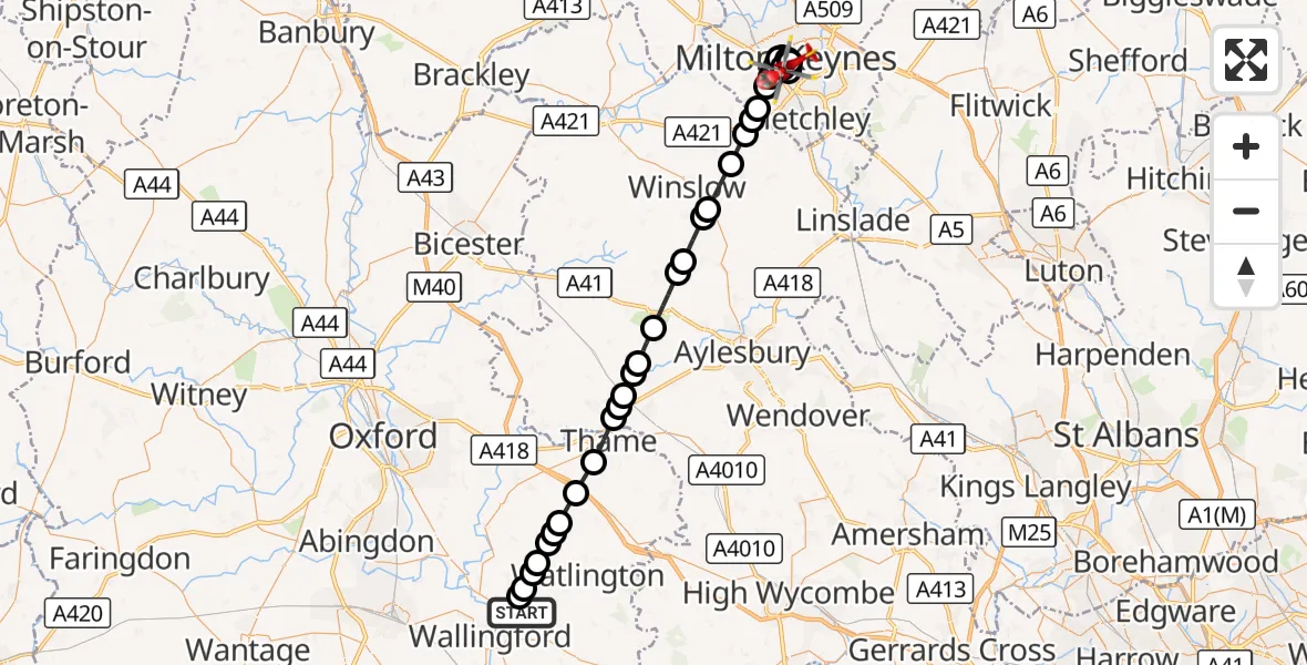 Flight route Air Ambulance Helicopter RAF Benson - Fishermead, 24 September 2026, 08:52
