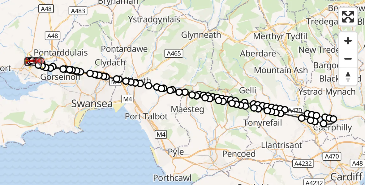 Flight route Air Ambulance Helicopter Dafen - Dafen, 24 September 2026, 09:40