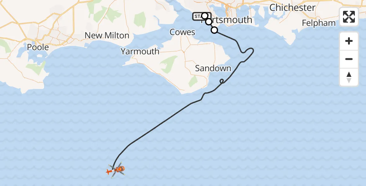 Flight route Coastguard Helicopter Solent Airport - English Channel, 24 September 2026, 09:52
