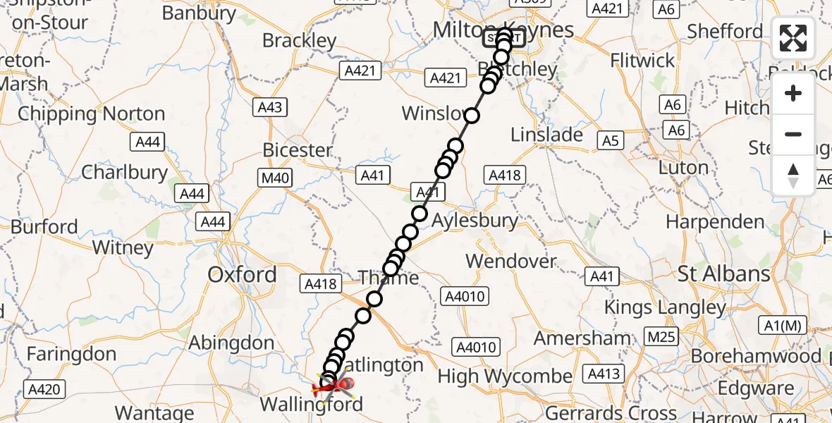 Flight route Air Ambulance Helicopter Oldbrook - RAF Benson, 24 September 2026, 09:59