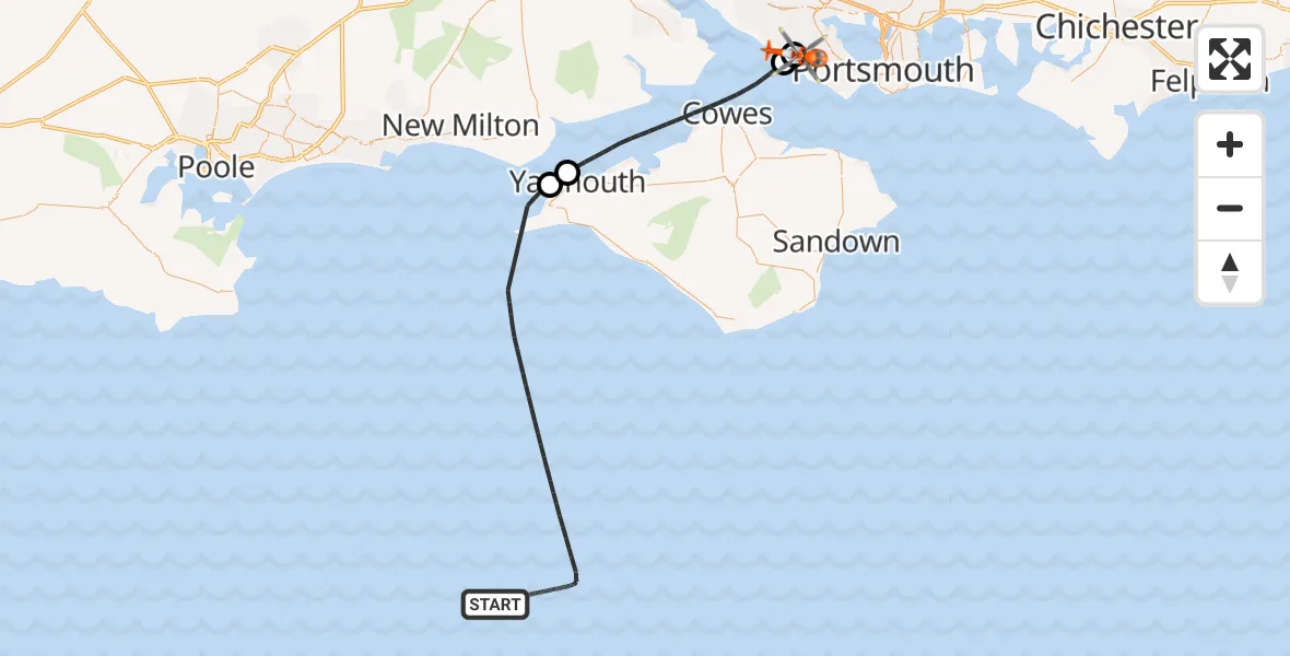 Flight route Coastguard Helicopter English Channel - Solent Airport, 24 September 2026, 10:25