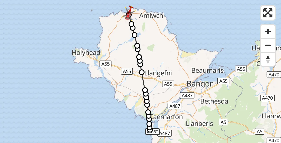 Flight route Air Ambulance Helicopter Caernarfon Airport - Cemaes, 24 September 2026, 10:41