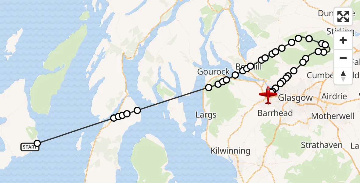 Flight route Air Ambulance Aircraft Argyll and Bute - Glasgow Airport, 24 September 2026, 11:31