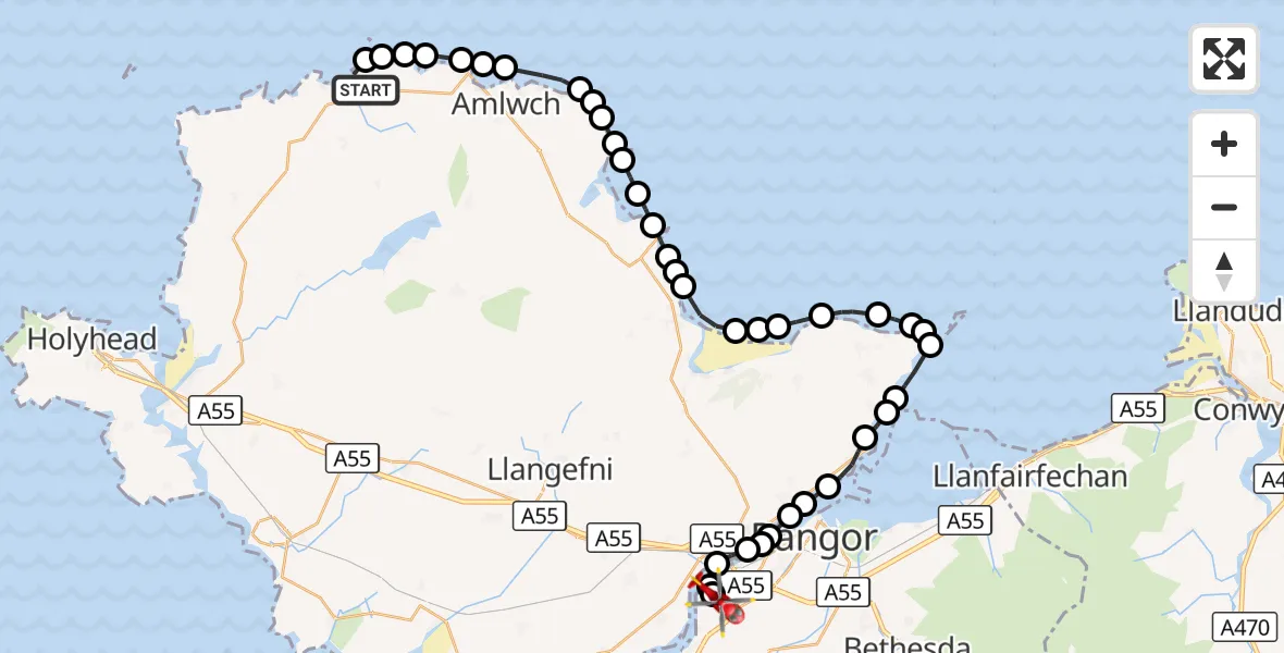 Flight route Air Ambulance Helicopter Cemaes - Aber Pwll, 24 September 2026, 11:35