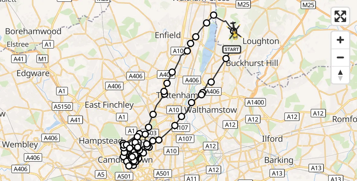 Flight route Police Helicopter Chingford - Sewardstonebury, 24 September 2026, 11:43