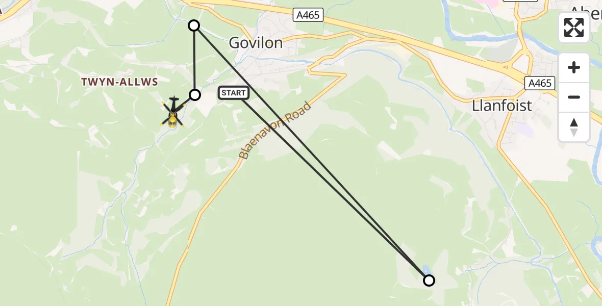 Flight route Police Helicopter Govilon - Gilwern, 24 September 2026, 11:44