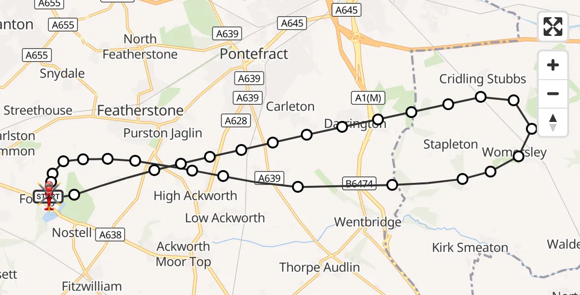 Flight route Air Ambulance Helicopter YAA Nostell Helicopter Port - YAA Nostell Helicopter Port, 24 September 2026, 12:05
