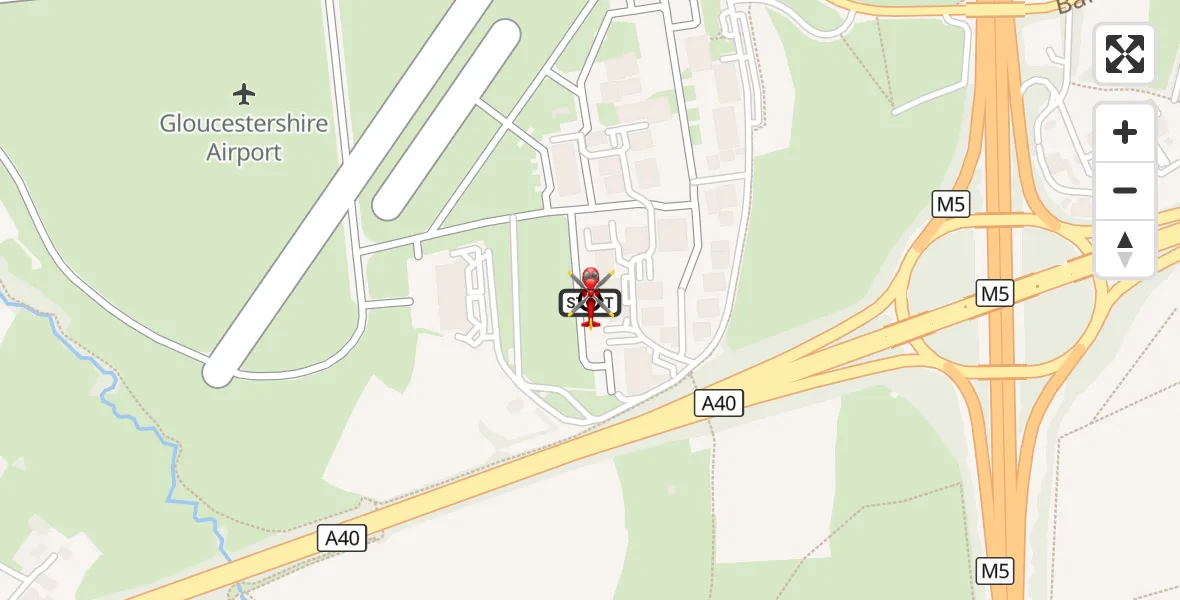 Flight route Air Ambulance Helicopter Gloucestershire Airport - Tewkesbury, 24 September 2026, 12:15