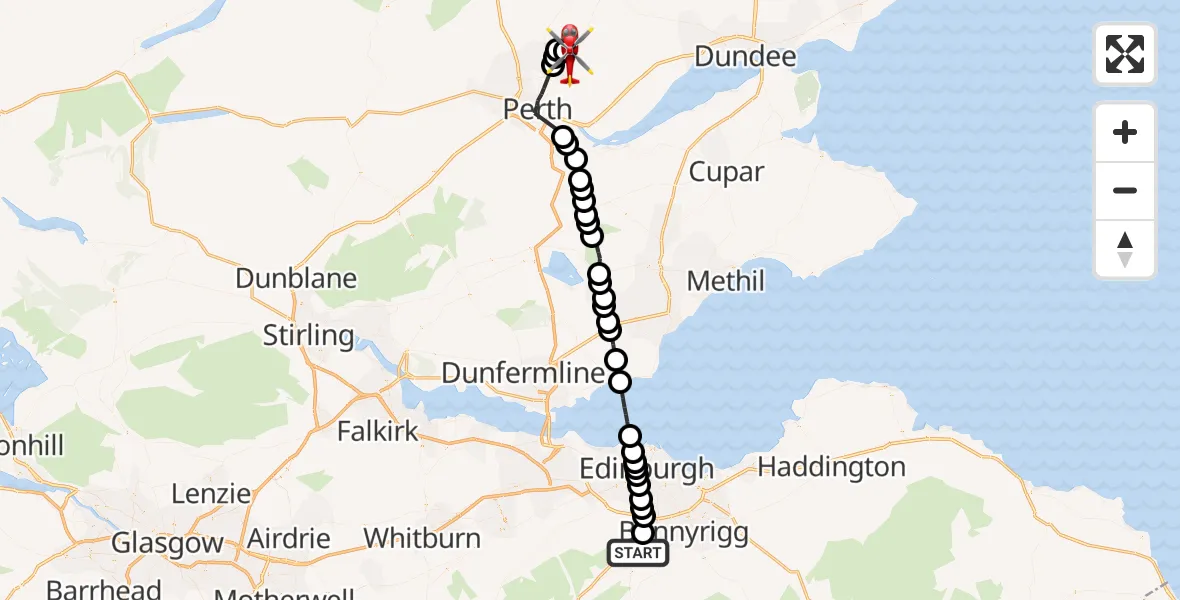 Flight route Air Ambulance Helicopter Bush - Wolfhill, 24 September 2026, 12:40