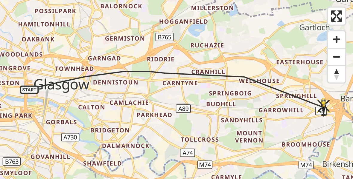 Flight route Police Helicopter Glasgow - Glasgow, 24 September 2026, 12:42