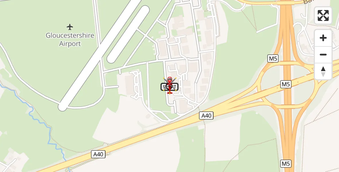 Flight route Air Ambulance Helicopter Gloucestershire Airport - Tewkesbury, 24 September 2026, 13:13
